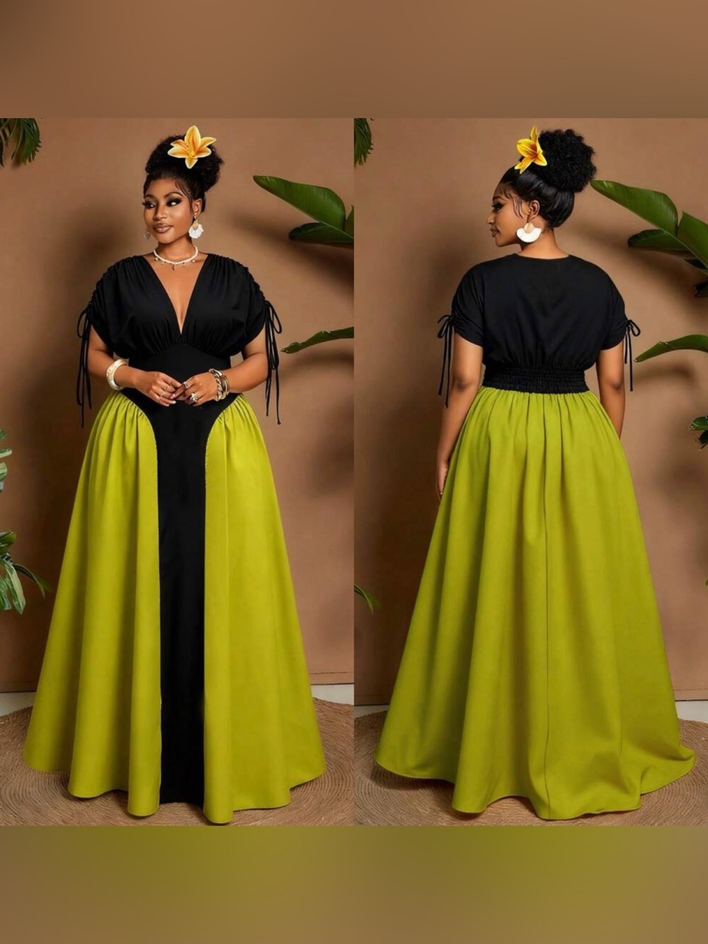 SHEINCurve Black and Lime Green Maxi Dress